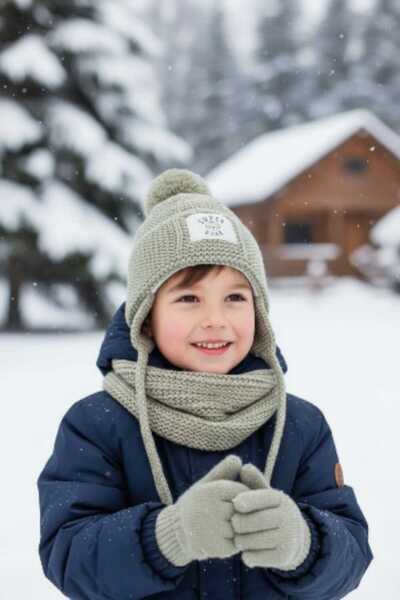 Aware Time Kitti 1-4 Years Old Baby Boy & Child Fleece Scarf Beanie Gloves 3-Piece Set