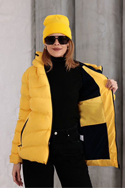 MYRAB DENİM Hooded Waterproof Wind-Resistant Inflatable Jacket with Fleece and Fur Inside