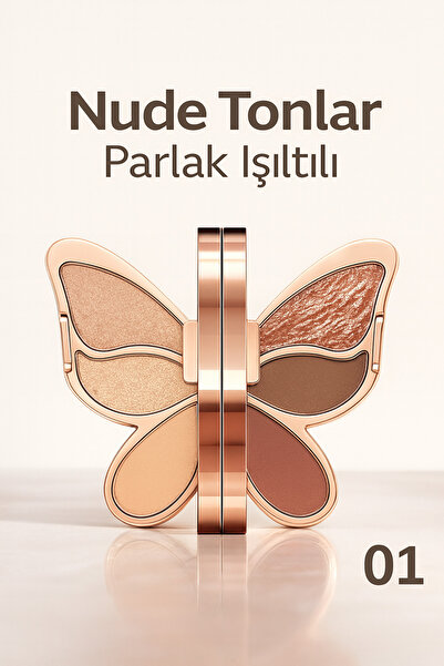KORE Kelebek 6’lı Far Paleti – Nude & Işıltılı Tonlar – Yüksek Pigment – Kalı...