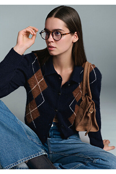 Mavi Wool Blend Diamond Pattern Navy Blue Cardigan Slim Fit / Slim Fit 1710825-84371