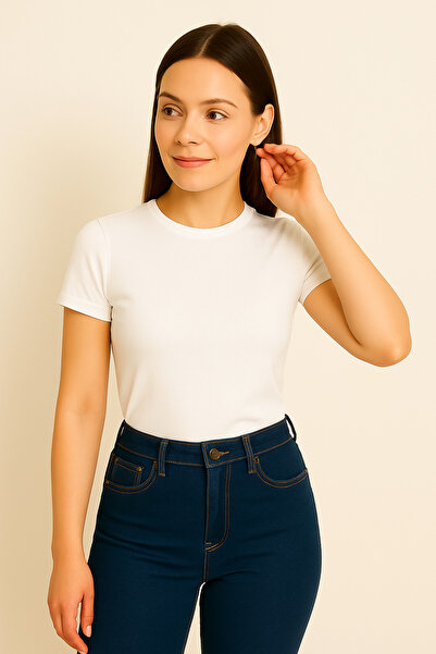 ingegno Body Bisiklet Yaka Yarım Kol Vizkon Badi Beyaz Renk