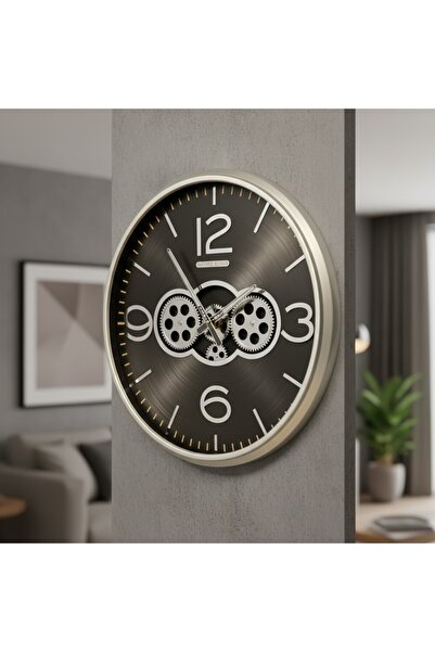 lya luxury Dişli Mekanizmalı Modern Duvar Saati – 58 cm – Smoke & Gold