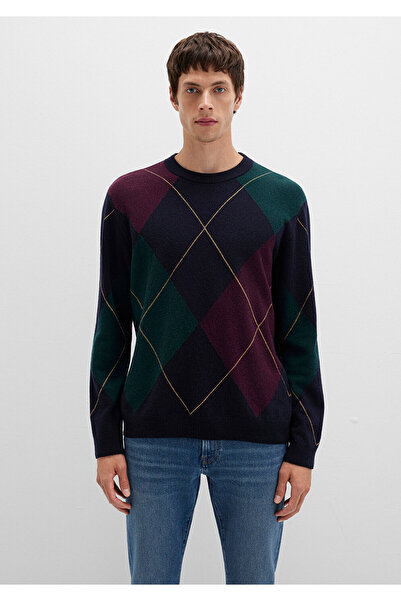 Mavi Μάλλινο πουλόβερ με σχέδιο μπακλαβά σε μπλε ναυτικό χρώμα, κανονική εφαρμογή / κανονική εφαρμογή 0710334-70497