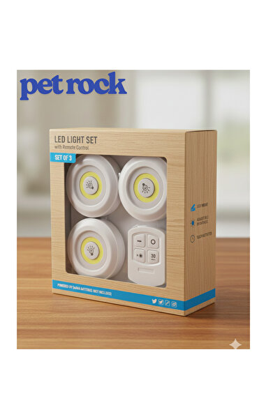 Pet Rock 3 Lü Kumandalı Yapışkanlı Kablosuz Pilli Led Spot Lamba Işıldak 010223