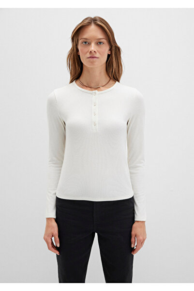 Mavi Langärmliges Basic-T-Shirt in Ecru, schmale Passform / enge Passform 1613621-80194