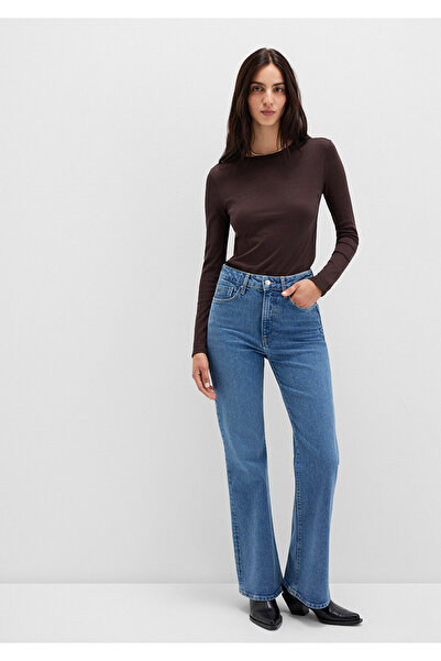 Mavi Μακρυμάνικο καφέ βασικό μπλουζάκι με εφαρμοστή κοπή 1613619-70240