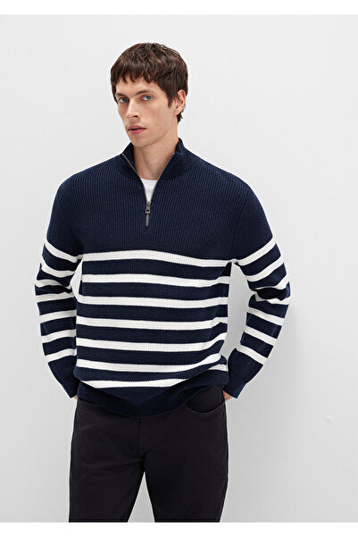 Mavi Πουλόβερ με ημι-φερμουάρ ριγέ σκούρο μπλε εφαρμοστό / Slim Fit 0710131-70490