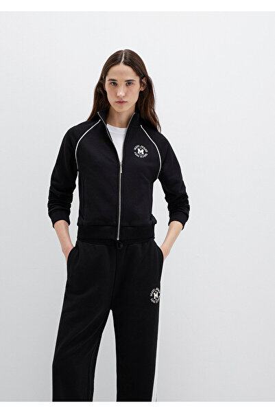 Mavi Black Sweatshirt with Piping Detail and Zipper 1S10365-900