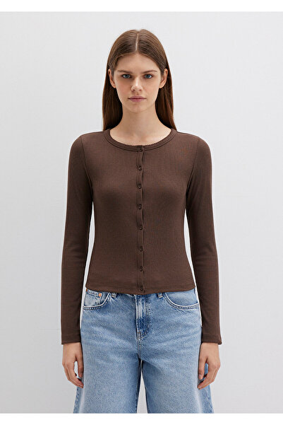 Mavi Καφέ μακρυμάνικο μπλουζάκι με λεπτομέρεια με κουμπιά Εφαρμογή στο σώμα / Εφαρμογή στο σώμα 1613330-88067