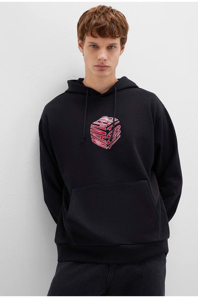 Mavi 0S10397 cu imprimeu Bărbați cu glugă Swea tricou NEGRU