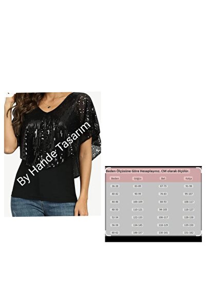 BY HANDE TASARIM Bluză neagră cu paiete pentru femei