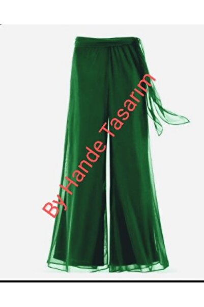BY HANDE TASARIM Set de pantaloni și bluză largi din șifon verde smarald pentru femei