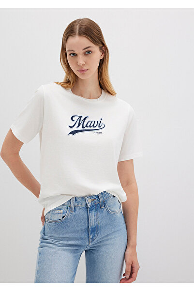 Mavi Logo Printed Ecru T-Shirt Regular Fit 1613565-80194