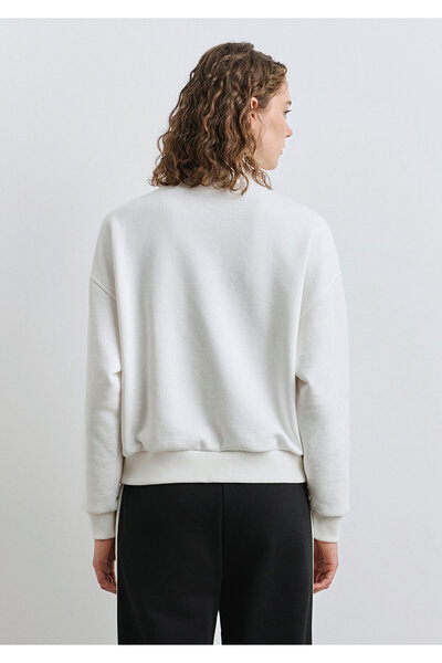 Mavi Logo Printed Semi-Zip Ecru Sweatshirt 1S10373-70057