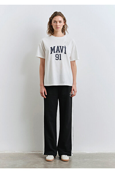 Mavi Logo Printed Ecru T-Shirt Loose Fit / Relaxed Fit 1613333-70057