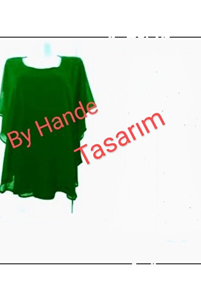 BY HANDE TASARIM Set de pantaloni și bluză largi din șifon verde smarald pentru femei