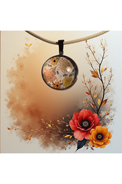 Pawnest Handmade قلادة من الإيبوكسي بنمط زهور وردية وبرتقالية وصفراء، مع خيط ...