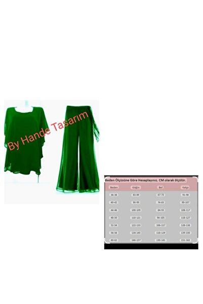 BY HANDE TASARIM Set de pantaloni și bluză largi din șifon verde smarald pentru femei