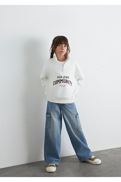 Mavi Bedrucktes Sweatshirt mit halbem Reißverschluss in Ecru 7S10130-70057