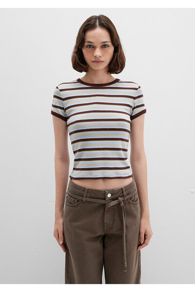 Mavi Καφέ ριγέ μπλουζάκι με εφαρμοστή κοπή 1613378-90735