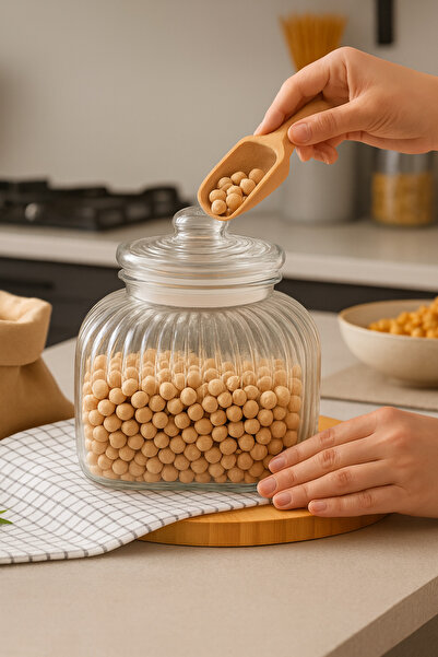 Kezze Cam Kapaklı Büyük Hacimli Saklama Kavanozu -Şık Depolama Kabı (2500ml)