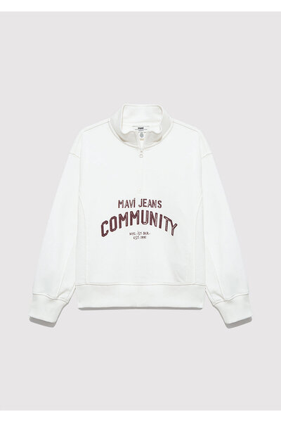 Mavi Bedrucktes Sweatshirt mit halbem Reißverschluss in Ecru 7S10130-70057