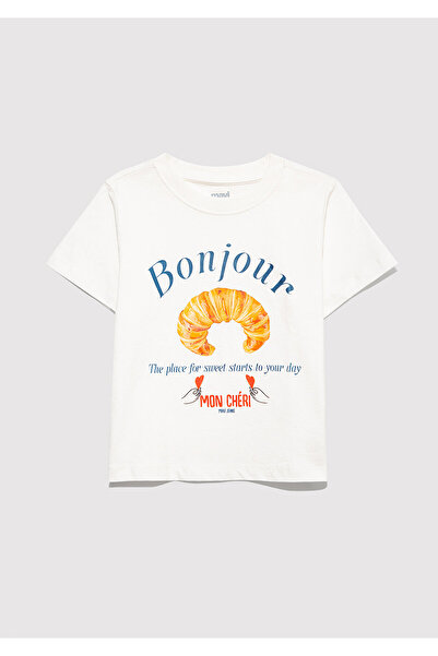Mavi Croissant Printed Ecru T-Shirt Regular Fit / Regular Cut 7610358-70057