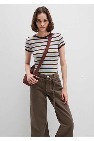 Mavi Καφέ ριγέ μπλουζάκι με εφαρμοστή κοπή 1613378-90735
