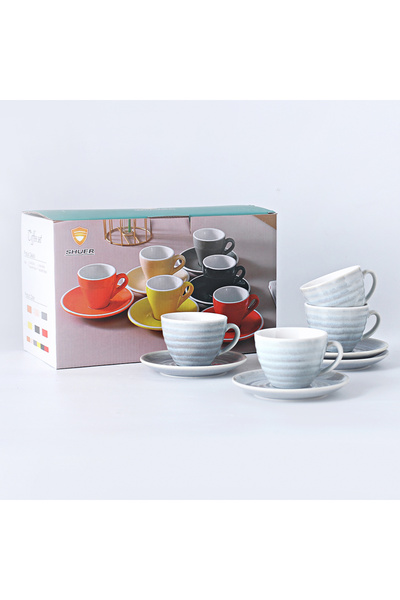 Shuer 8-Piece Kiln Variable Glaze Process Round Linear Ceramic 200 ml Coffee ...