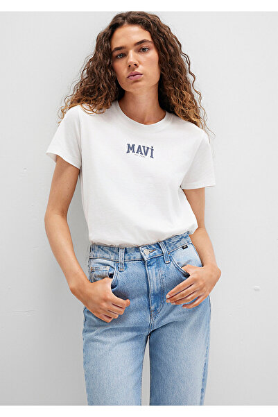 Mavi Logo Printed Ecru T-Shirt Regular Fit / Standard Cut 1613412-70057