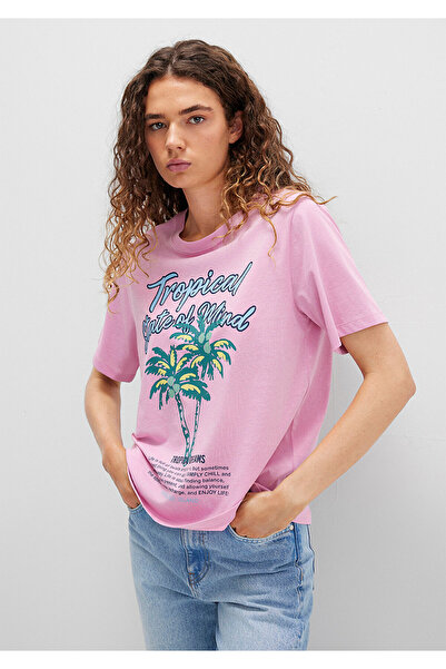Mavi Strandbedrucktes rosa T-Shirt, reguläre Passform / normaler Schnitt 1613490-71031