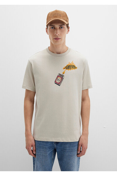 Mavi Forever Εκτυπωμένο Μπεζ T-Shirt Loose Fit / Χαλαρή Άνετη Κοπή 0612930-70322