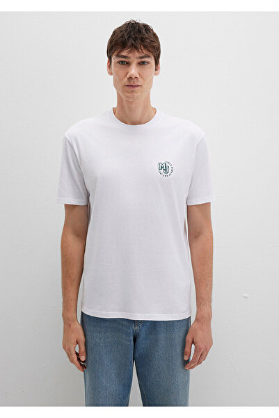 Mavi MJ Logo bedrucktes weißes T-Shirt mit lockerer Passform / lockerer, bequemer Schnitt 0612839-620