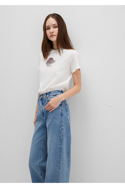 Mavi Λευκό μπλουζάκι με στάμπα γάτας Semi Slim Fit / Semi Slim Fit 1613422-70057