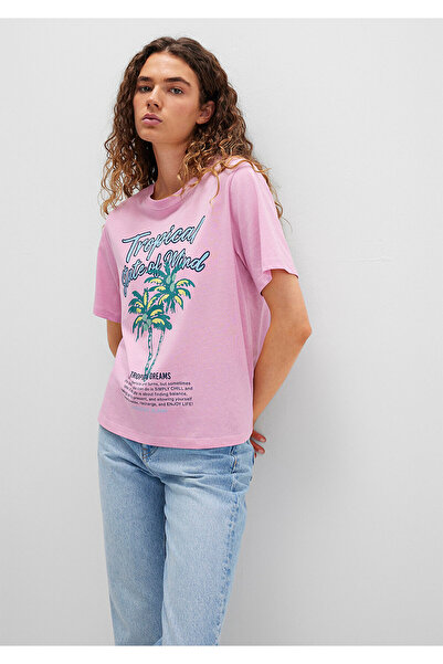 Mavi Strandbedrucktes rosa T-Shirt, reguläre Passform / normaler Schnitt 1613490-71031