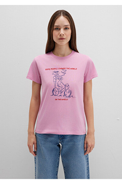 Mavi Rosa T-Shirt mit Fahrrad-Aufdruck, halb schmal geschnitten, 1613465-71031