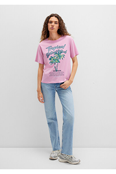 Mavi Strandbedrucktes rosa T-Shirt, reguläre Passform / normaler Schnitt 1613490-71031