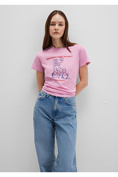 Mavi Rosa T-Shirt mit Fahrrad-Aufdruck, halb schmal geschnitten, 1613465-71031