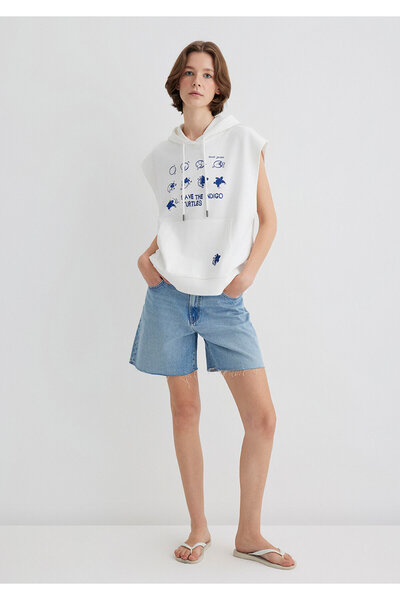 Mavi Ecru-Sweatshirt mit Kapuze und Aufdruck „Indigo Turtles“ 1S10383-70057