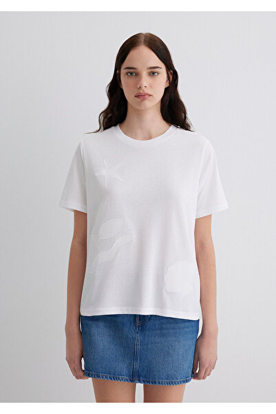 Mavi Біла футболка з вишивкою, вільний крій 1613432-620