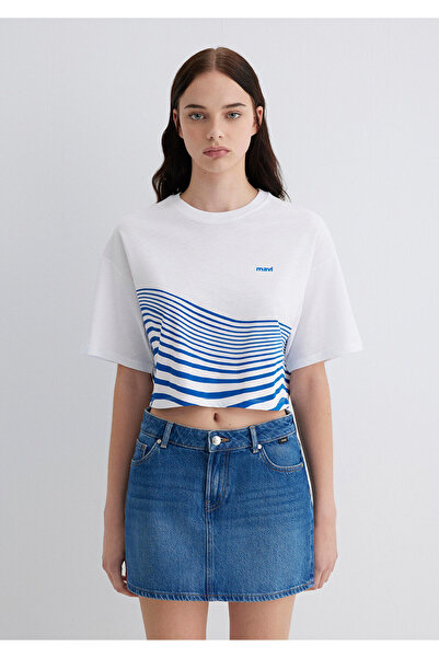 Mavi Bedrucktes weißes T-Shirt Crop / Kurz geschnitten 1613434-620
