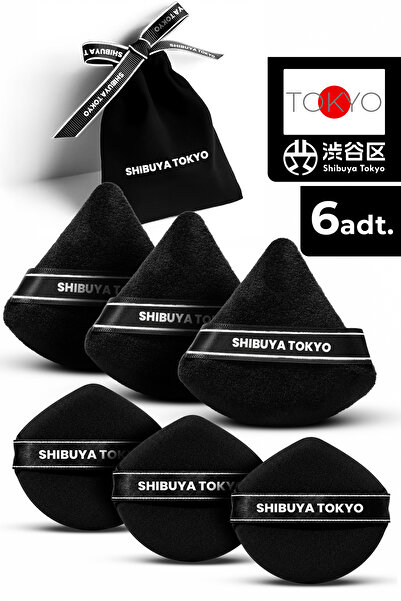 SHIBUYA 6’lı Üçgen ve Damla Pudra Pufu Makyaj Süngeri Seti – Islak/Kuru, Parmak Bantlı | Siyah