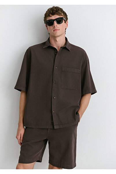 Mavi Πουκάμισο από λινό μείγμα καφέ oversized / Φαρδιά κοπή 0211559-86683