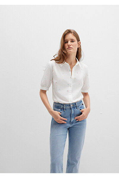 Mavi Πουκάμισο με λουλουδάτο στάμπα εκρού με εφαρμοστή εφαρμογή / Εφαρμοσμένη εφαρμογή 1210060-90701