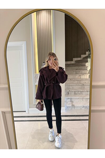 CKBUTİK Bordo Bebe Yaka Düğmeli Trençkot