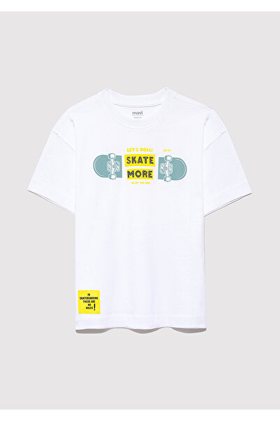 Mavi Weißes T-Shirt mit Aufdruck „Lets Roll“, Übergröße / Weite Passform 6610276-620