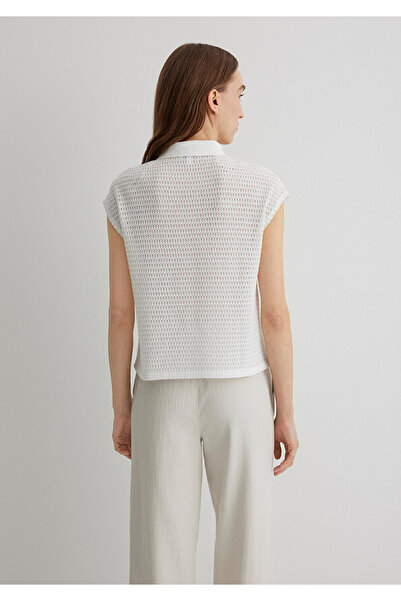 Mavi Weißes gestricktes Polo-T-Shirt, lockere Passform / bequemer Schnitt 1612654-70057