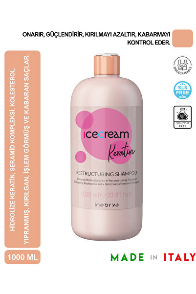 Inebrya Ice Cream Keratin Yoğun Işlem Görmüş Saçlar Için Onarım Şampuanı 1000ml