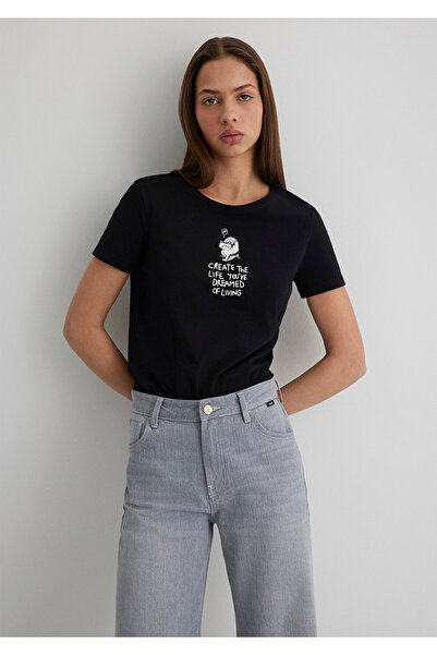 Mavi Μαύρο μπλουζάκι με στάμπα Cat Slim Fit 1613160 -900