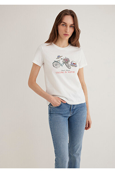 Mavi Μπλουζάκι εκρού με στάμπα ποδηλάτου Semi Slim Fit 1613198 -70057